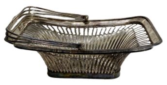 A large and attractive silver plated bread basket, early 20th century, of tapered rectangular form