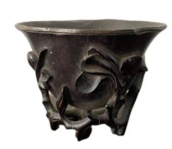 A rare Chinese Zitan wood libation cup, Qing Dynasty, 17th/18th century, of typical form, the