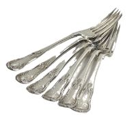 A set of six Scottish Victorian silver table forks, hallmarked Edinburgh 1864, single struck, King’s