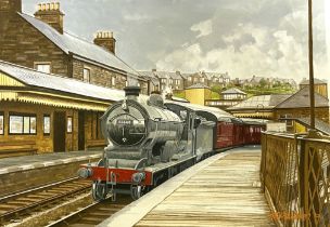 TOM DAVIDSON,Scottish Contemporary, (20th century-) THE AGE OF STEAM, ‘Steam at Galashiels Station’;