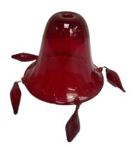 A large ruby glass five light chandelier, believed Murano, Venice, probably circa 1970, with five