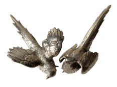 A pair of Continental silver table decorations in the form silver pheasants, import marks IF & Sons,