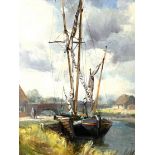 KENNETH WEBB, Irish, (1927-), ‘Thames Barge at Snape’, oil on canvas, signed lower left: Kenneth