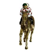 A splendid Horse Racing 18 carat yellow gold and enamel brooch/ pendant, 20th century, carefully