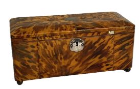 A George III tortoiseshell tea caddy, late 18th century, of rounded rectangular form with quarter