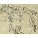 Attributed to GEORGE PERCY JACOMB-HOOD, British, (1857-1929), Sketch of a Horse with his Owners,