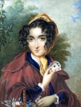 JANE HAY, (British), 19th century,  ‘The Gipsy’, a coquettish lady holding cards and secretly