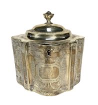 A George III silver tea caddy, hallmarked by Peter & Ann Bateman, London 1790, of lobed lozenge