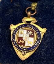 MASONIC INTEREST:   A 9 carat gold and enamel ‘Nottingham Imperial Union’ presentation medal,