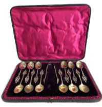 A Victorian silver twelve piece set of teaspoons, hallmarked London 1895, including a pair of
