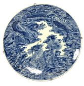 A very large Japanese Arita blue and white porcelain charger, Edo Period, probably 18th or 19th
