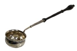 A George III silver toddy ladle, circa 1800, with a deep circular bowl, hallmarks indistinct, London