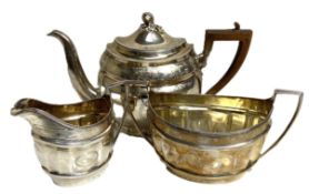 A Regency silver teapot, hallmarked London 1802, Alfred Fuller, of waisted oval form, with lightly