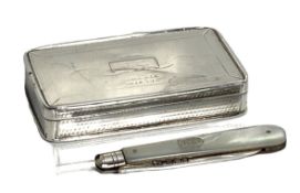 A fine silver snuff box, hallmarked Birmingham 1842, by Nathaniel Mills, of oblong form, engine