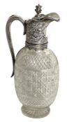 A very attractive Scottish Victorian silver and cut glass claret jug, hallmarked Edinburgh 1900,