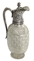 A very attractive Scottish Victorian silver and cut glass claret jug, hallmarked Edinburgh 1900,