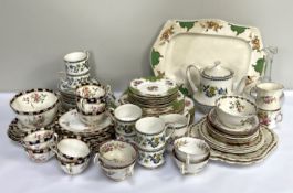 A mixed lot of Staffordshire tea services and related, including large tray, matching plates in