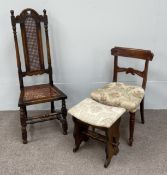 An oak Jacobean style hall chair, with caned seat; together with a Regency mahogany dining chair and