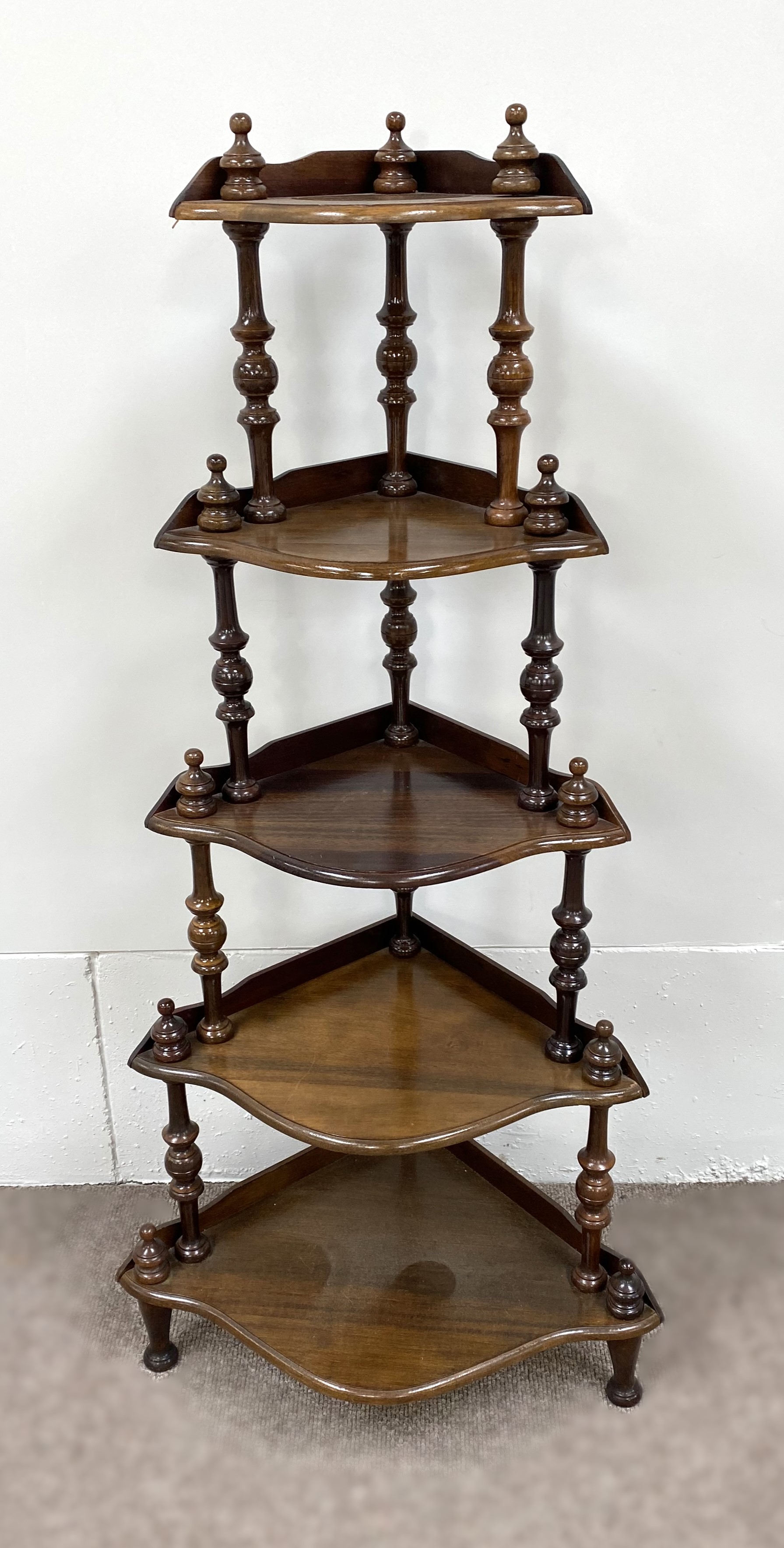 A Victorian style five tier corner whatnot; together with a painted standard lamp, an ebonized - Image 2 of 5