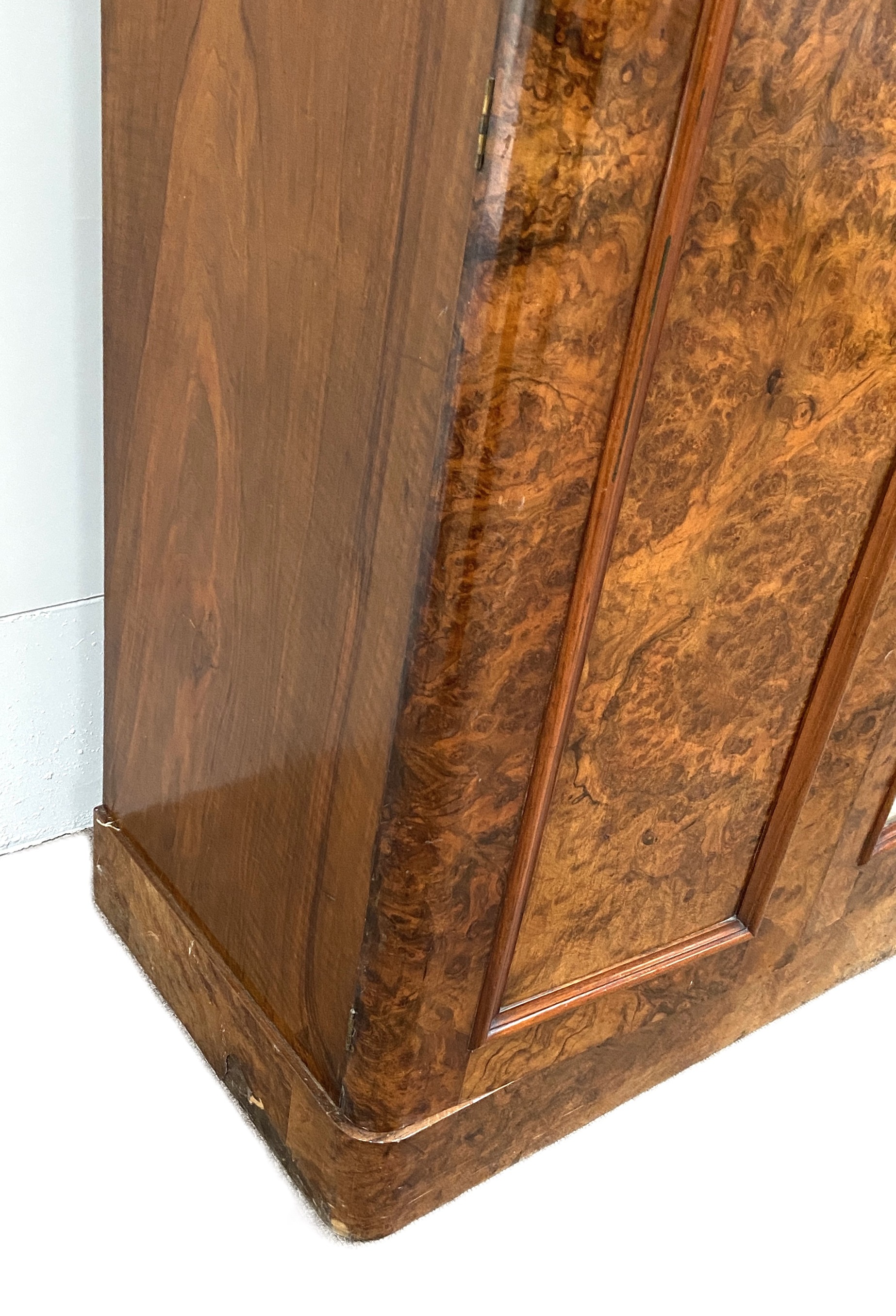 A mid Victorian burr walnut veneered triple wardrobe, circa 1870, with a central arch moulded - Image 6 of 6