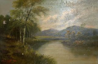 TOM SCOTT, Scottish (1854-1927), A Quiet Day on the Loch, oil on canvas, signed and dated LL: Tom