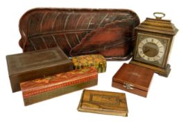Assorted items, including a vintage George I style oak mantel clock, assorted trinket box, A Royal