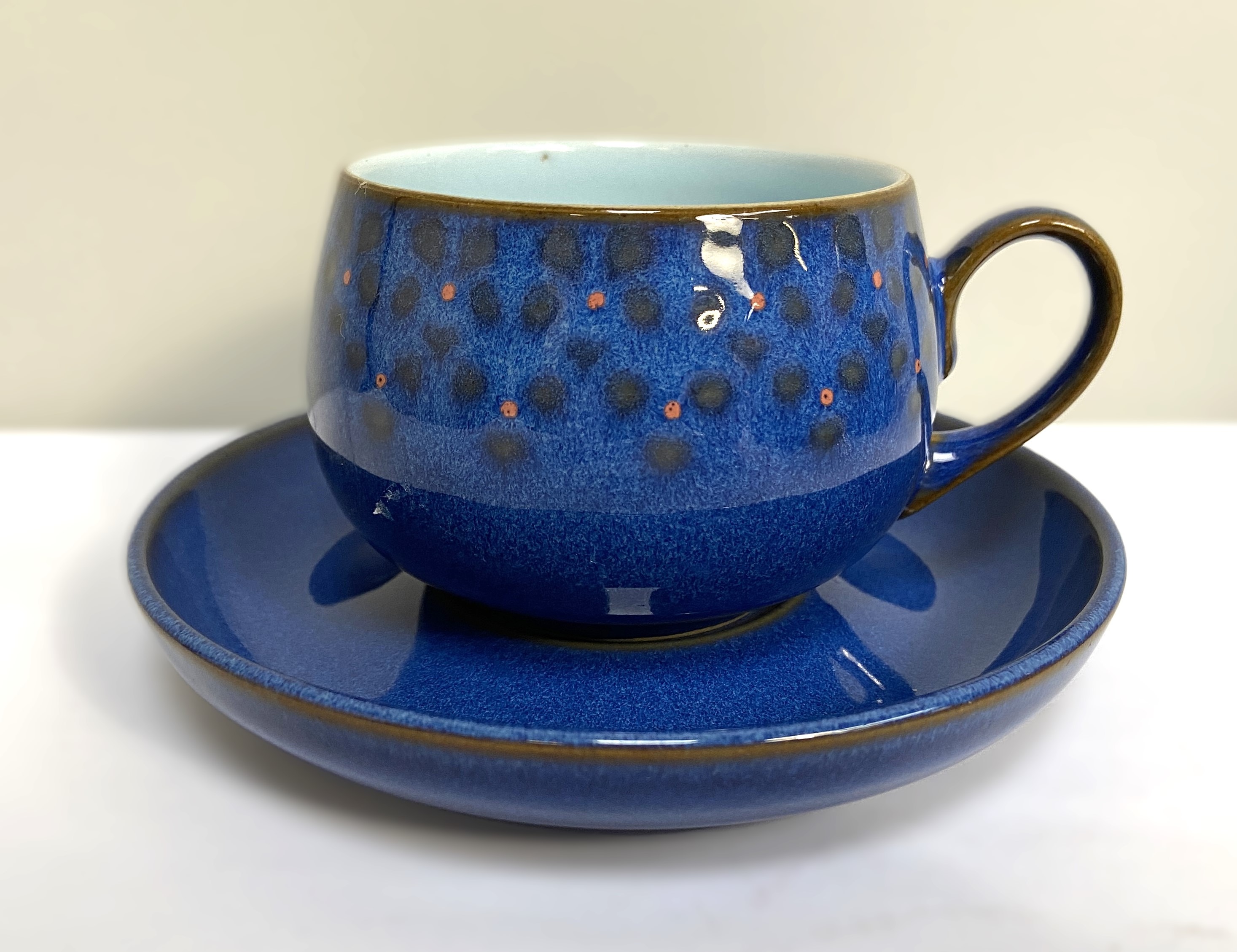 A Denby china part dinner service, in Royal blue with stylised flower decoration, with various - Image 3 of 6