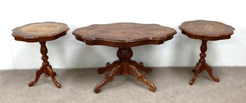 A modern inlaid coffee table and two similar occasional tables (3)