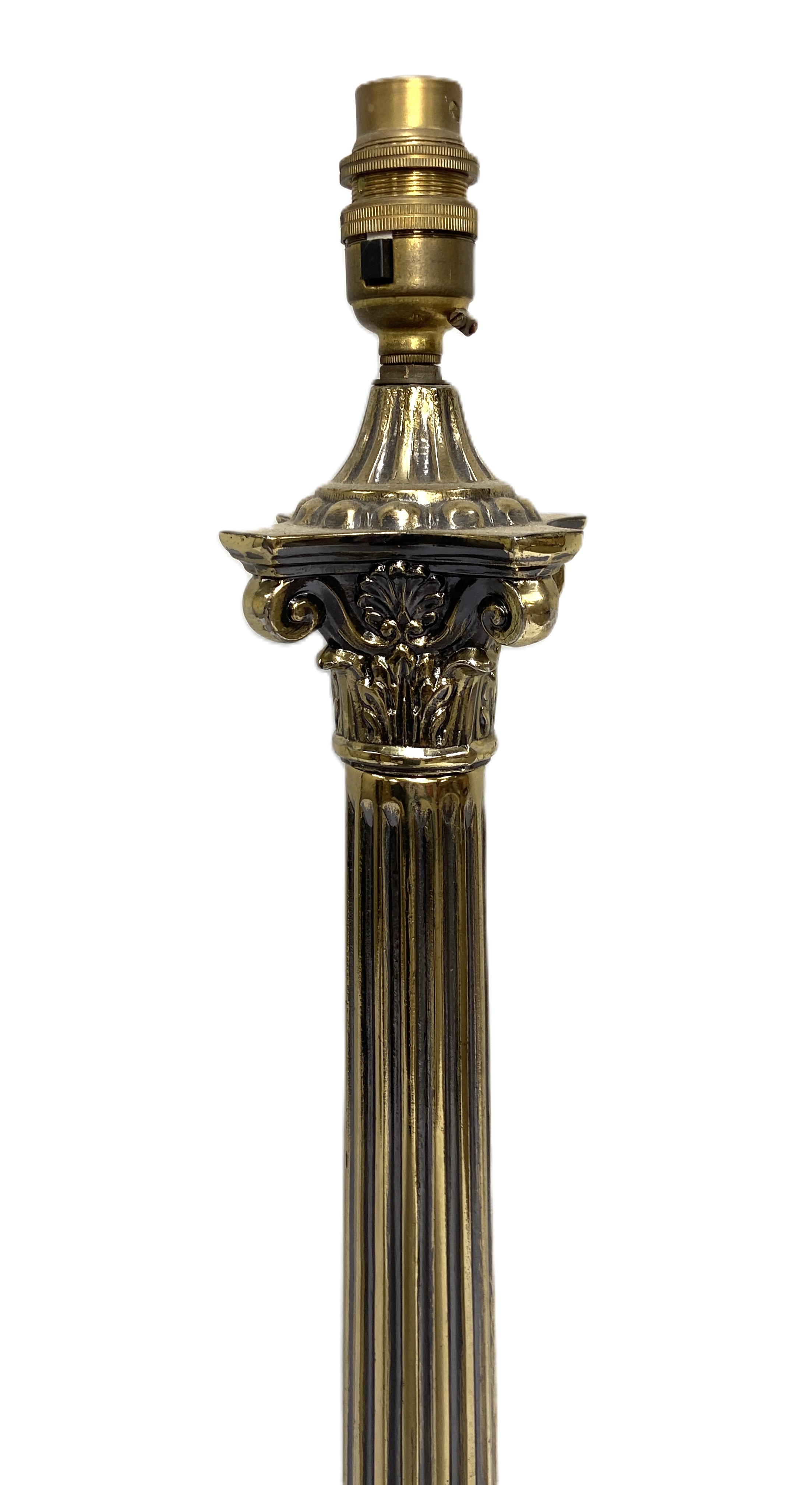 A vintage brass adjustable floor standing Library standard lamp, with two arms; also a Corinthian - Image 9 of 11