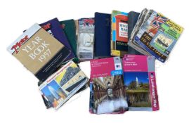 A selection of reference books, stamp albums and OS maps, including Landranger maps for Scottish