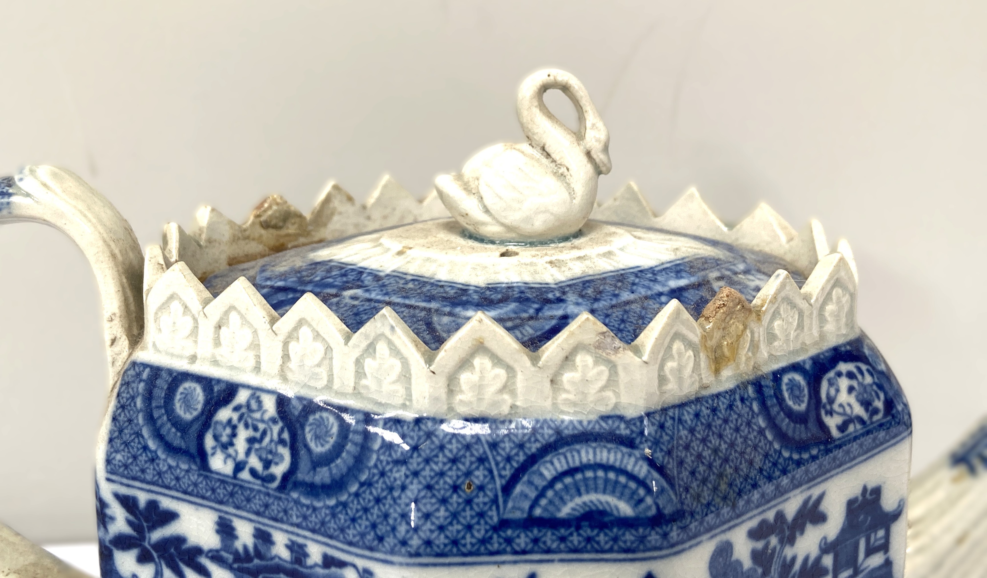 A large 19th century blue and white ‘Willow Pattern’ meat dish, by J.Meir & Sons, of typical form - Image 12 of 13