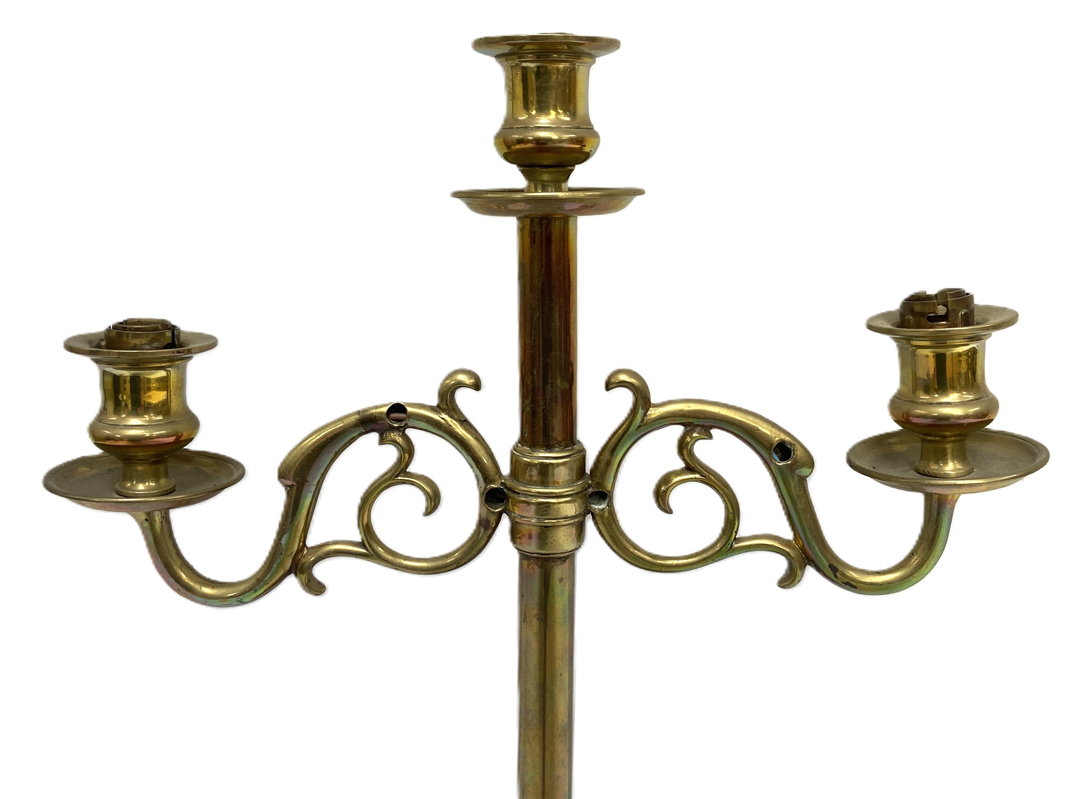 A vintage brass adjustable floor standing Library standard lamp, with two arms; also a Corinthian - Image 11 of 11