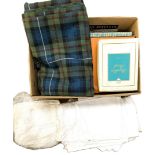Mixed lot of fabric, including a length of tartan, assorted placemats, knapery and lace (a lot)