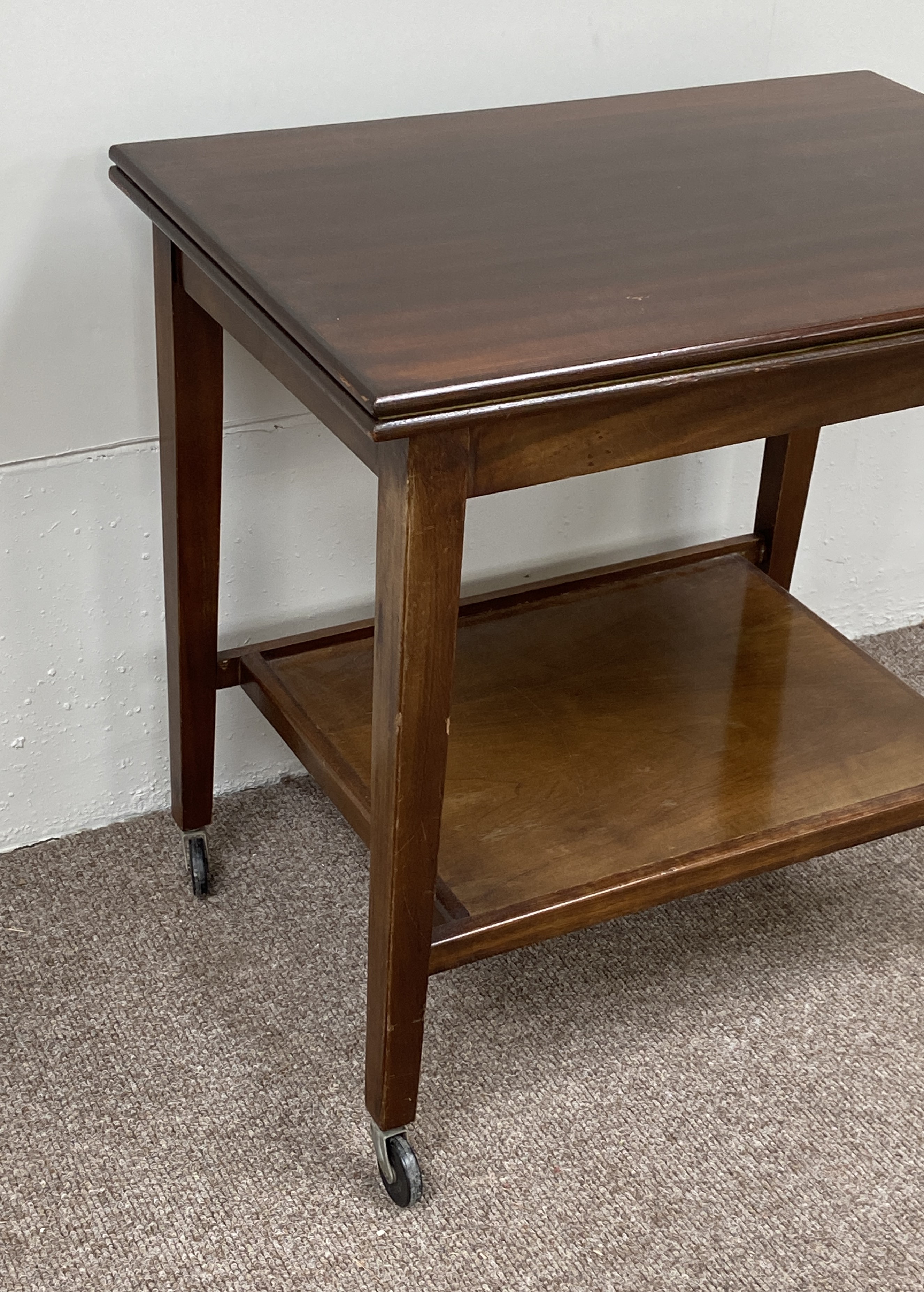 A modern walnut veneered sewing machine table; together with a small folding occasional table and an - Image 8 of 9