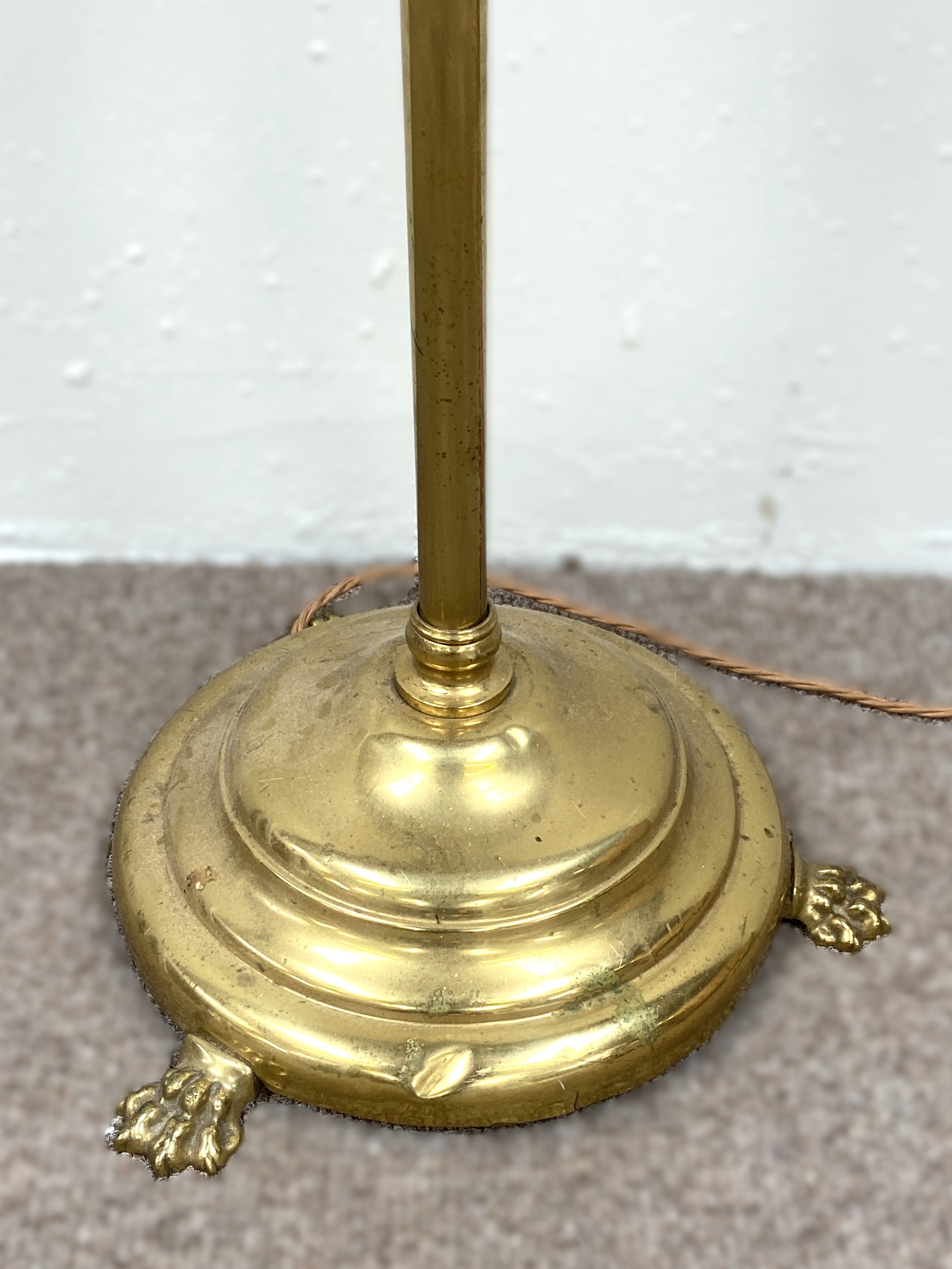 A vintage brass adjustable floor standing Library standard lamp, with two arms; also a Corinthian - Image 5 of 11