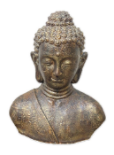 A large decorative head of the Buddha, modern resin casting with bronzed patination, 34 inches high