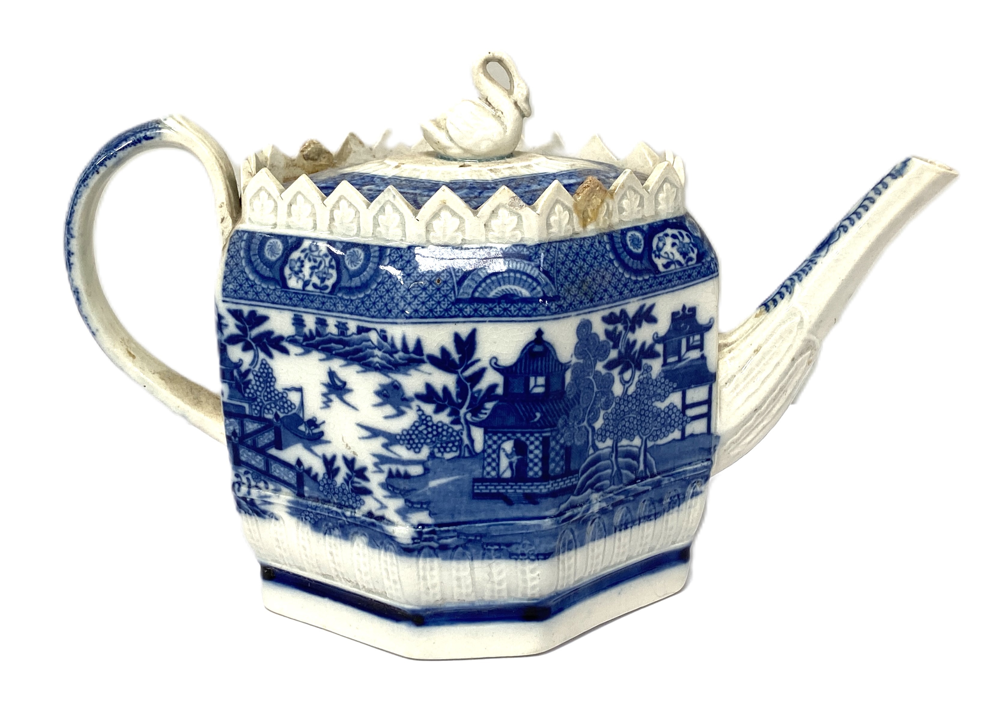 A large 19th century blue and white ‘Willow Pattern’ meat dish, by J.Meir & Sons, of typical form - Image 10 of 13