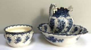 An attractive Victorian style Coleberg blue and white wash set, including a large jug, basin and