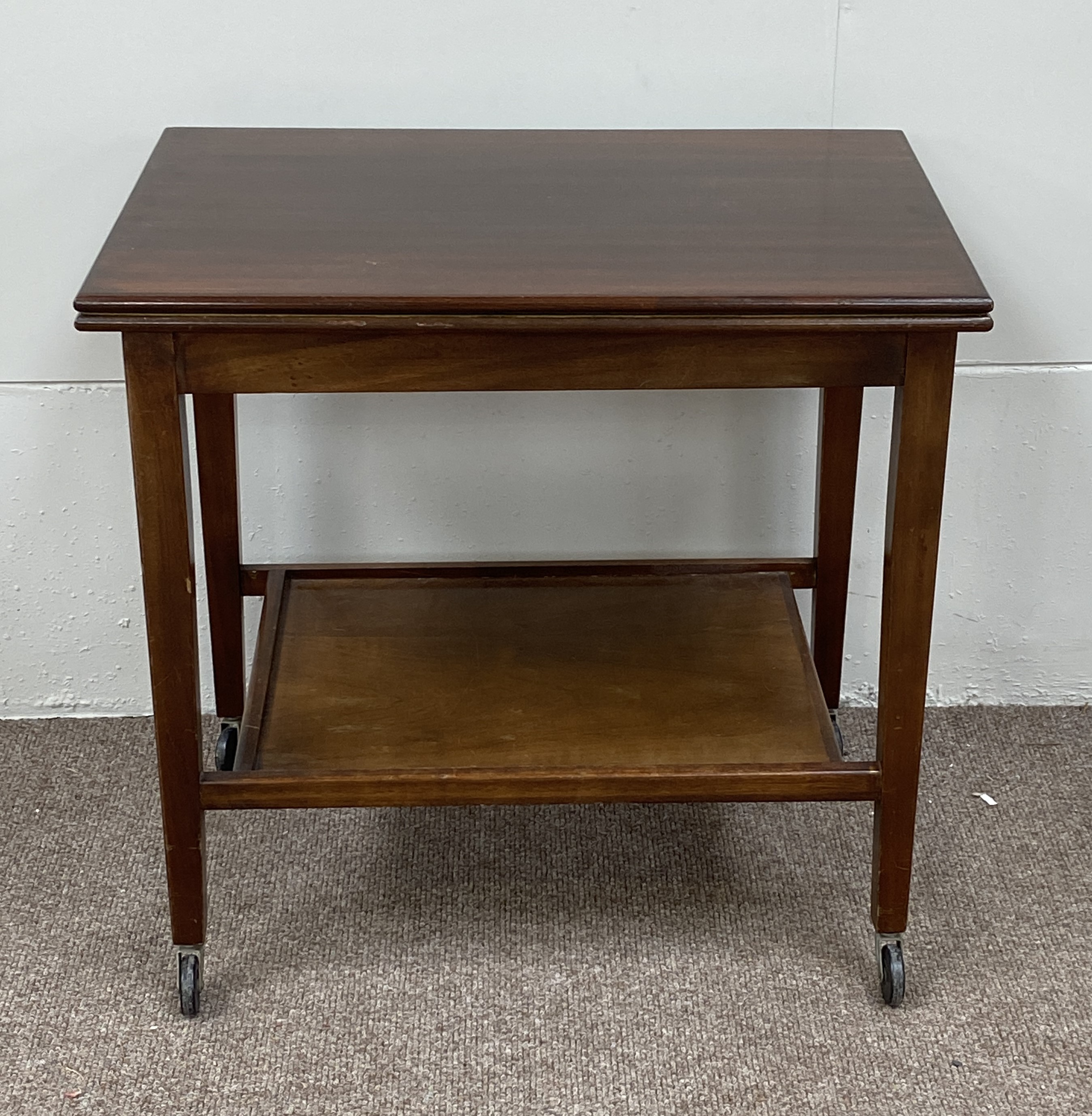 A modern walnut veneered sewing machine table; together with a small folding occasional table and an - Image 7 of 9