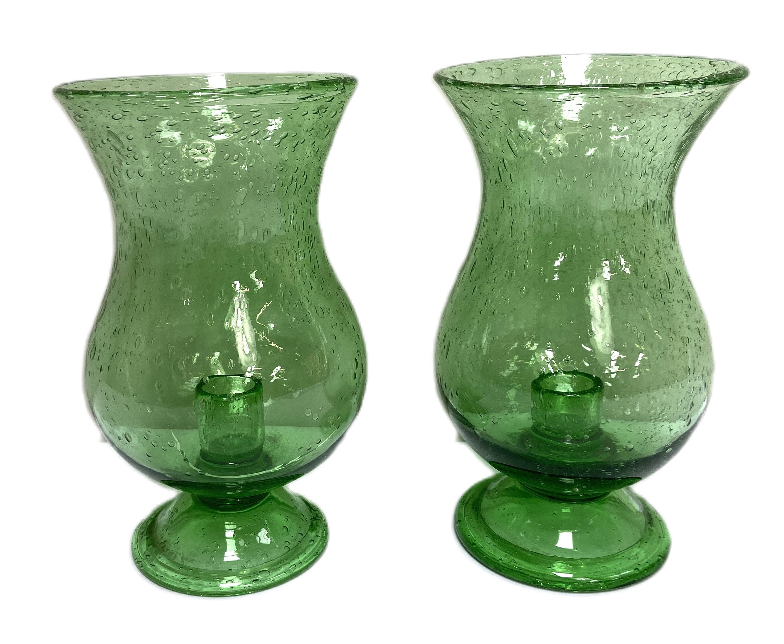 A pair of green bubble glass storm lanterns; also assorted glass, including a flashed green fruit - Image 6 of 7