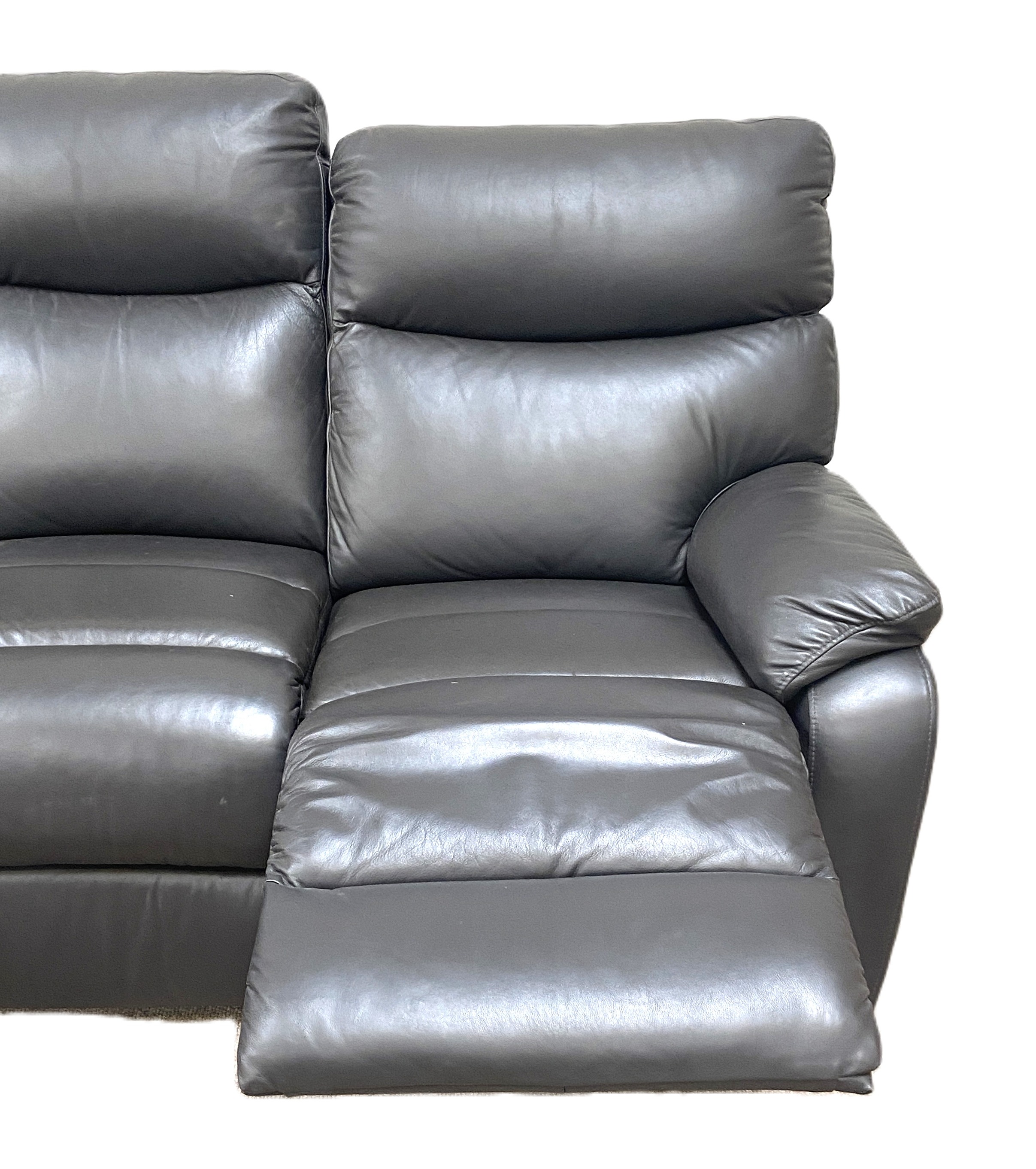 A modern three seat black leather reclining sofa, with two adjustable foot rests - Image 7 of 7