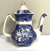 A large assortment of blue and white ceramics, including a William Adam’s fruit bowl, decorated with