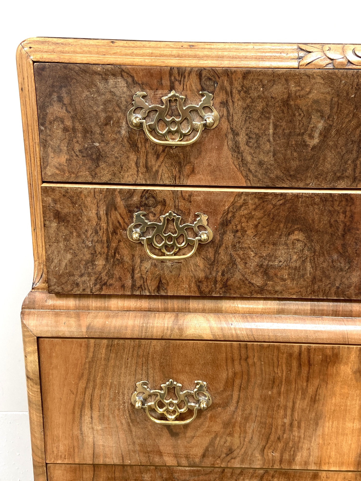 A vintage burr walnut chest of drawers, with six graduated and stepped drawers, 131cm high - Image 4 of 8