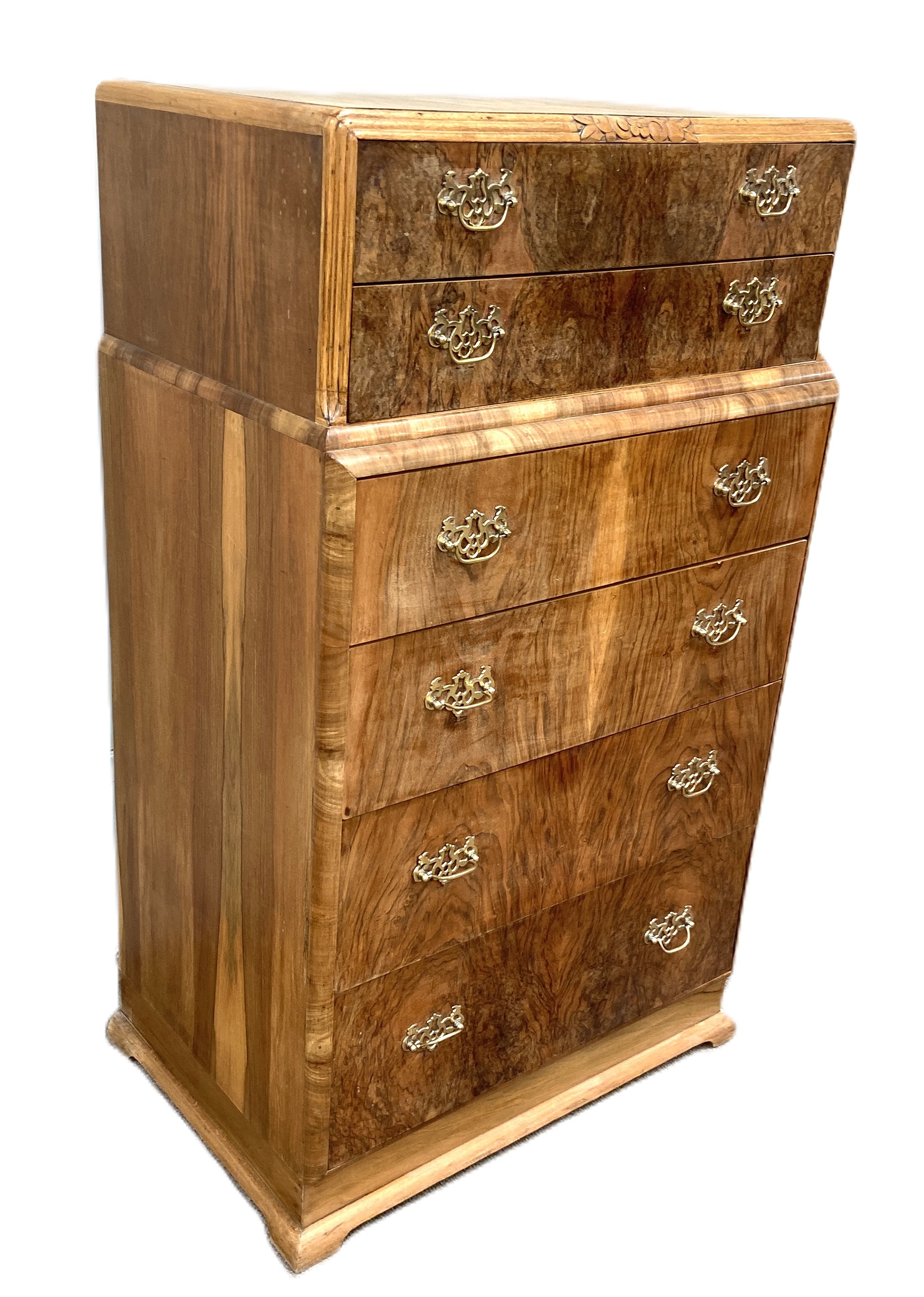A vintage burr walnut chest of drawers, with six graduated and stepped drawers, 131cm high - Image 8 of 8