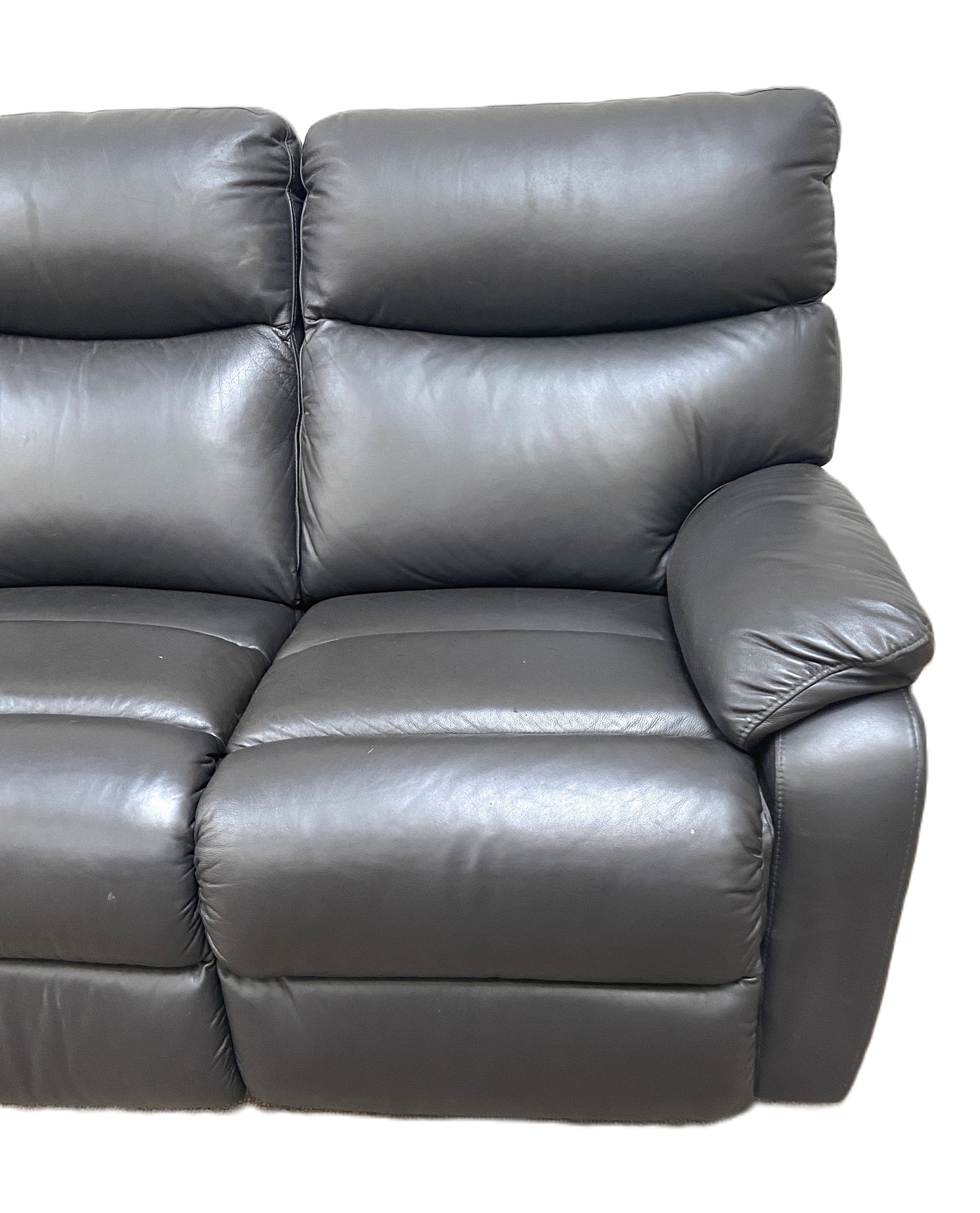 A modern three seat black leather reclining sofa, with two adjustable foot rests - Image 2 of 7