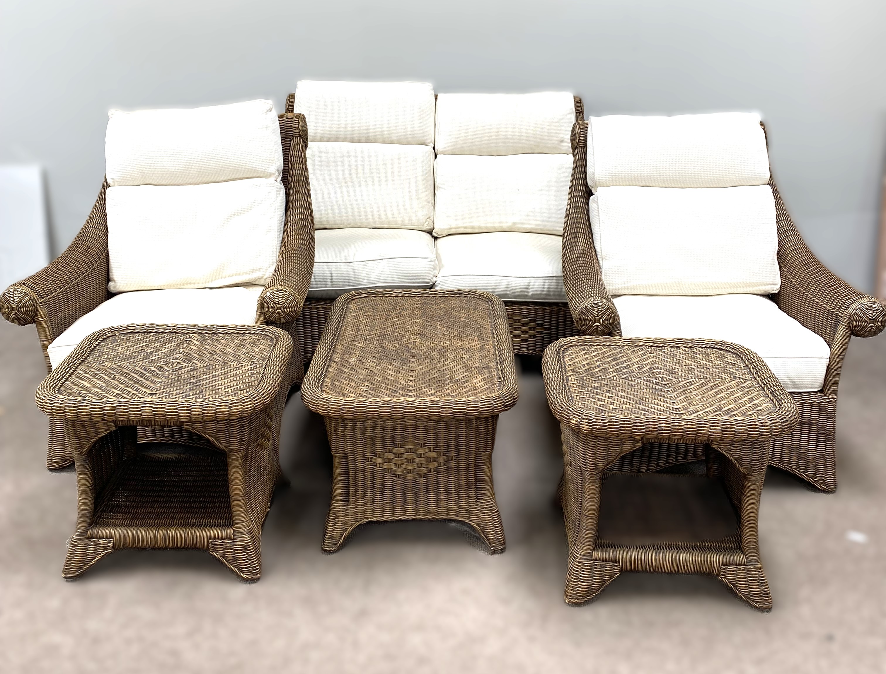 A large modern Colonial style Rattan Conservatory suite, comprising a two seat settee, two - Image 2 of 8