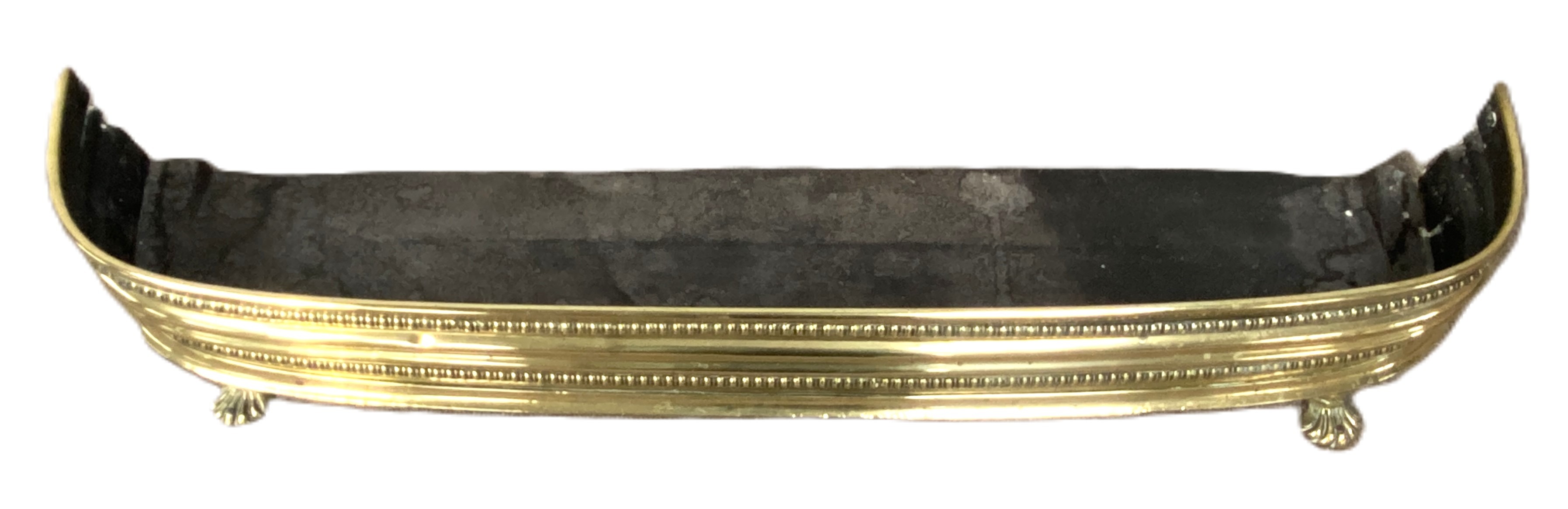 A 19th century brass fire curb, with beaded and moulded surround and two fan feet, 135cm wide - Image 2 of 3