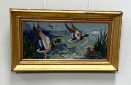 A vintage framed tapestry of Mallard Ducks; together with a group of assorted tapestry and