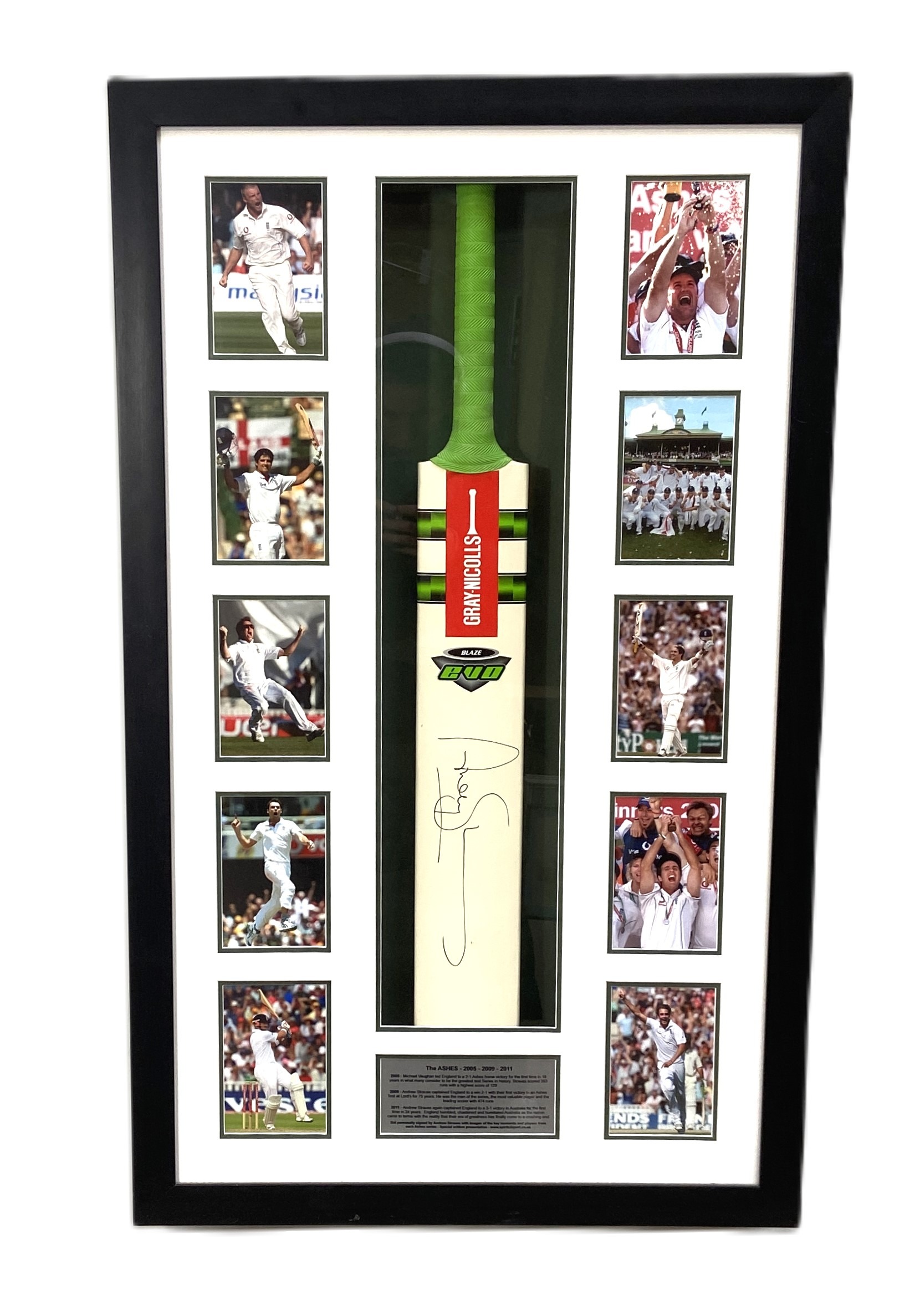 CRICKET: A cased and signed cricket bat, bears signature for Andrew Strauss, surrounded with