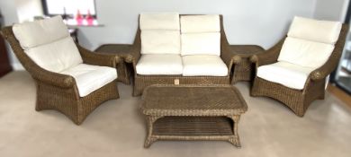 A large modern Colonial style Rattan Conservatory suite, comprising a two seat settee, two